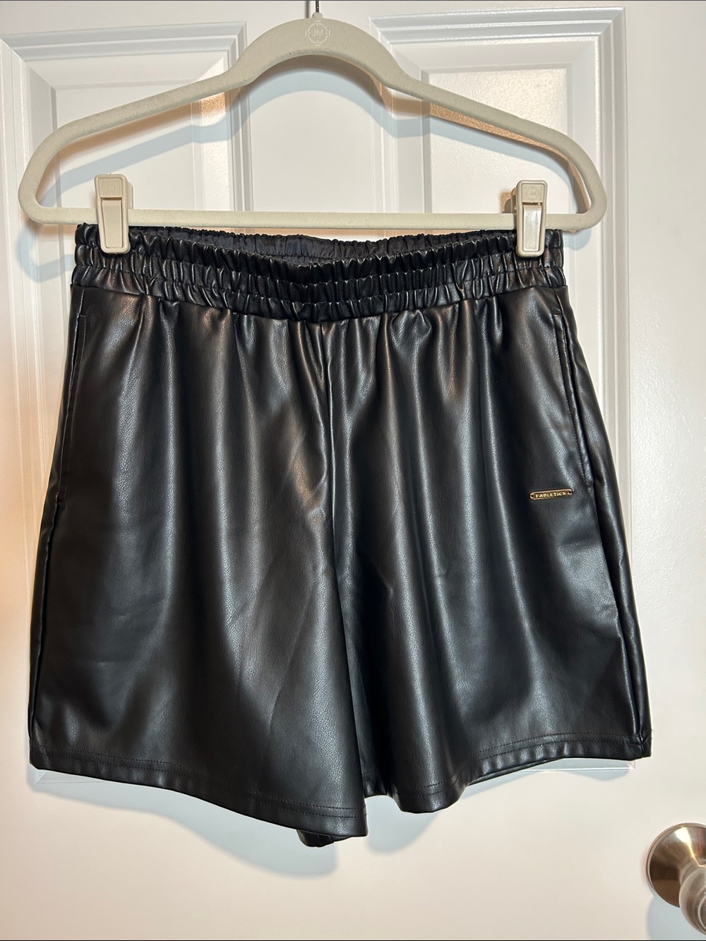 Fabletics Black Faux Leather Black Shorts with Elastic Waist Women's Size Medium